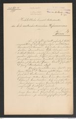 k.k. naturhistorisches Hofmuseum, Intendanzakten 1885-1896 (Hauer), Aktenzahl Z.293.a/1891, Seite 1